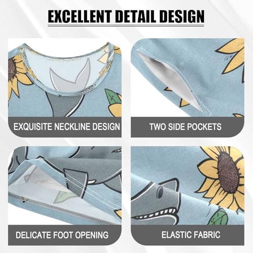 senya Short Sleeve Pajamas Sets Summer Cotton Sleepwear Shark and Sunflower4