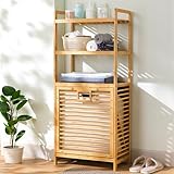 ILWorkTLs 4-Tier Tilt Out Laundry Hamper with Storage Shelf,Bamboo Tower Hamper Organizer for Bathroom, Bedroom, Laundry Room, Closet