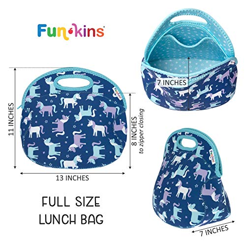 Funkins Insulated Lunch Bag For Kids | Spacious, Durable, Machine Washable | Premium Quality | Interior Pocket & Name Tag | Easy To Pack, Folds Flat For Storage | Large Size Lunch Bag (Unicorns) #TOP3