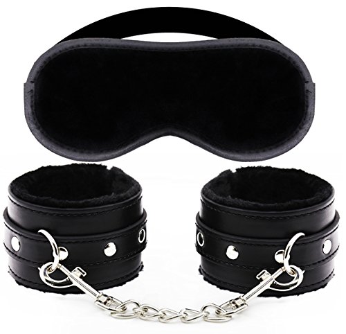 Super Soft Comfortable Fur Leather Handcuffs, Velvet Cloth Blindfold Eye Mask Set, Good for Sex Play (h+e)