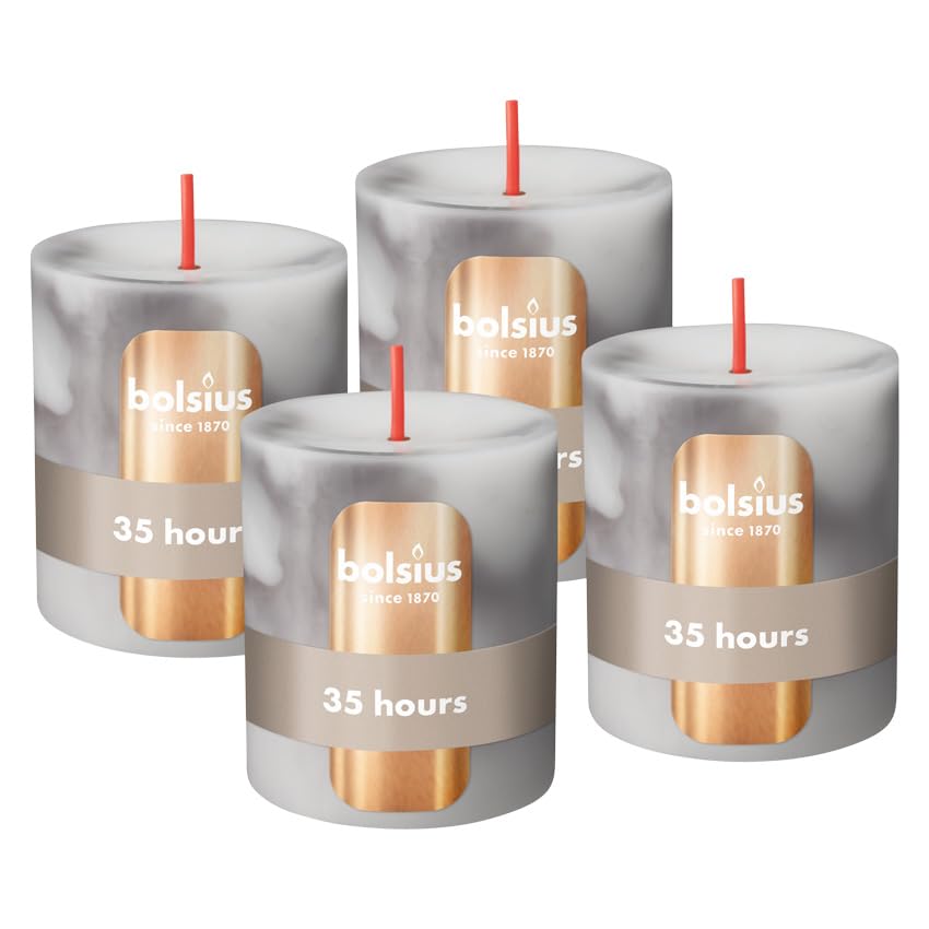 Bolsius - Pillar Candle - Marble - Grey - 3.1 in - Pack of 4 - Decorative Candles - with Natural Plant Wax - Without Palm Oil — image 1