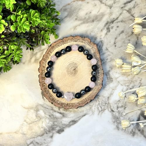 Pulsera de Cristal Corazón con Cuarzo Rosa y Ojo de Tigre miniatura 3