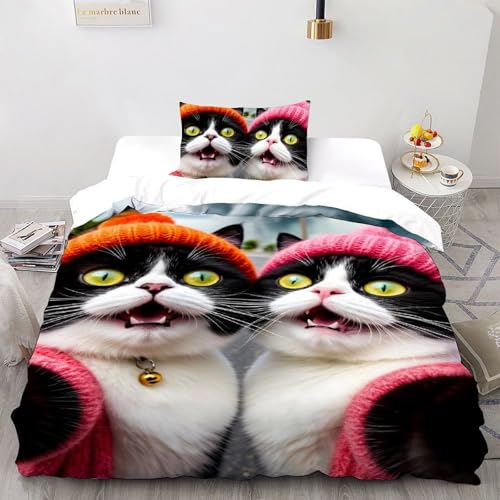 Housse de couette 135x200 chat en microfibre premium douce et durable - 2