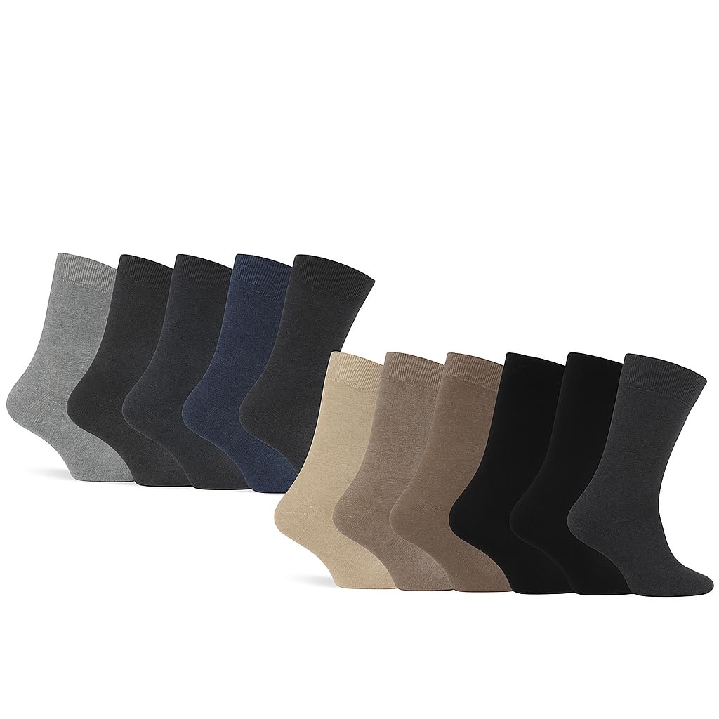 Pierre Klein Men's Assorted 12-Pairs Plain Black Socks - Smart Dress Look - Suitable For Work And Casual Wear - Cotton Rich, Breathable And Durable (Uk, Alpha, One Size, Regular, Regular, )