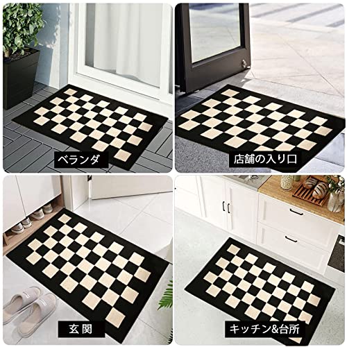 SVOHZAV 玄関マット 除塵 屋内 室外用マット 洗える 入口粗泥落とし 滑り止め 業務用 飲食店 事務所 オフィス ドアマット おしゃれ 大判 丸洗い可能 (60*90*0.6cm, ブラック＆ホワイトチェック) [5]