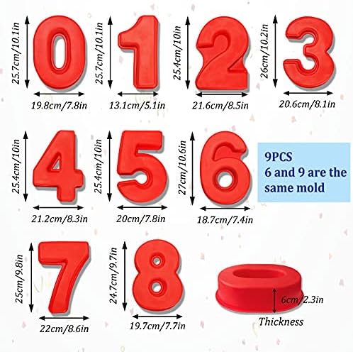 ANSTEEP 10 Inch 9 Pieces Large Size Number Cake Tin Moulds, Silicone Number Cake Baking Pan, 3D Large Number Cake Molds Set 0-9 for Birthday Festival Marry Anniversary Wedding Party