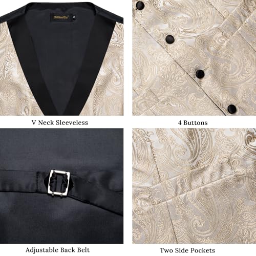 Image of DiBanGu Mens Paisley Suit Vest Silk Jacquard Waistcoat and Necktie Set Formal Shawl Collar Dress Vest 7PCS for Wedding Party