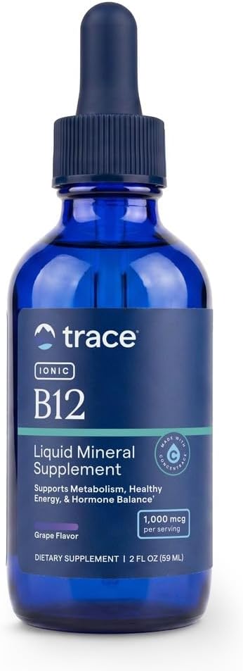 Trace Minerals Liquid Ionic Vitamin B12 1000mcg Natural Grape | ConcenTrace Ionic Minerals & Supports Energy, Immunity, Brain Health & Hair, Skin & Nails | 2 Fl Oz (59ml)