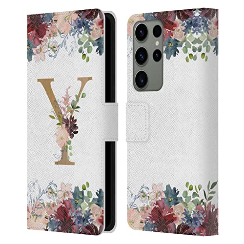 Étui Portefeuille Samsung Galaxy S23 Ultra Nature Magick Fleurs Lettre Y Or en Cuir