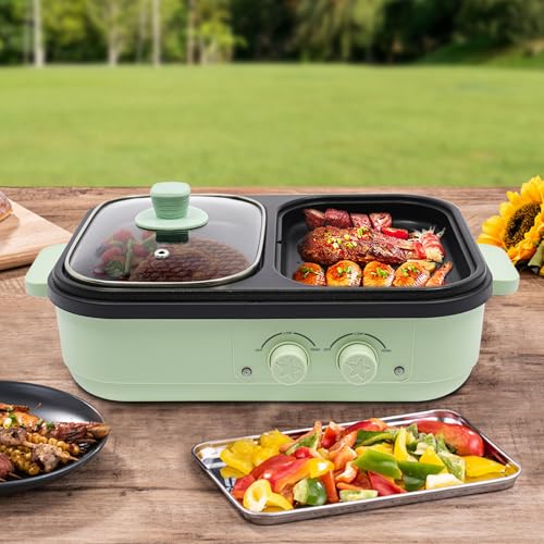 Elektrischer Hot Pot und Tischgrill 2 in 1 Kochtopf, 1300W Dual Use Elektrisch Korean Barbeque mit 2 unabhängiger Temperaturregelung für 1-3 Personen Für Haushalten, Familienfeiern – Bild 3