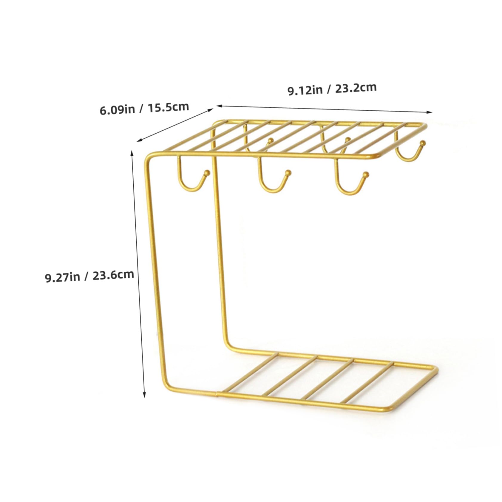 LIFKOME Ceramic Cup Organizer European Style Wrought Cup Rack with Hooks Storage Basket Elegant Golden Plating for Kitchen Desktop Use C Type Design