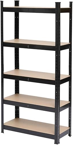 Estantería negra con recubrimiento en polvo de 5 niveles que ahorra espacio, organizador de almacenamiento de varios niveles duradero y resistente