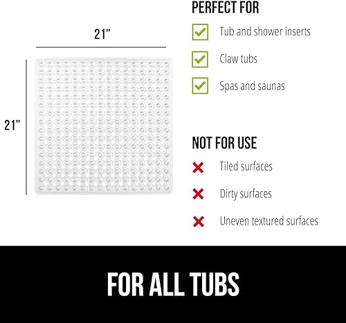 Miniatura 6 de Gorilla Grip - Alfombrilla de ducha patentada, 21 x 21pulgadas, lavable, cuadrada, para ducha con agujeros de drenaje, ventosas.