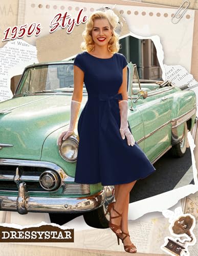 Image of Dressystar Women's Vintage 1950s A Line Cap Sleeve Cocktail Party Dress