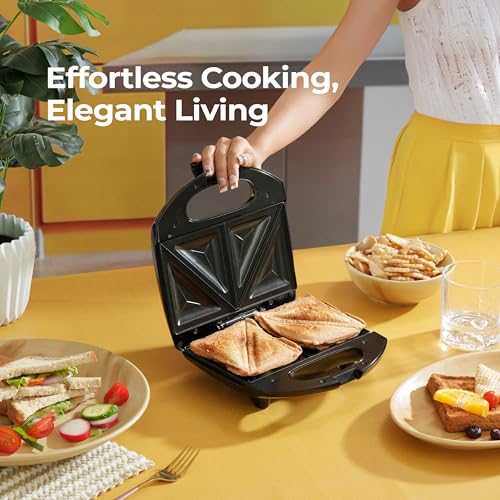 Image of Lifelong 750W 4-Slice Sandwich Maker for Grilling & Toasting | Non-Stick Dual Grill Plates | Quick & Even Heating | Cool Touch Handle with Press Lock | Smart Light Indicator | Easy to Clean (Black)