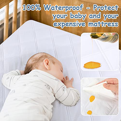 Image of Yoofoss Waterproof Crib Mattress Protector 2 Pack, Quilted Crib Mattress Pad Cover Ultra Soft and Breathable, Machine Washable Toddler Mattress Protector for Standard Baby Crib Size 52''x28''