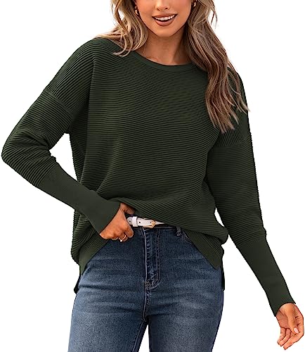 BTFBM Fall Sweaters for Women 2025 Casual Long Sleeve Sweater Striped Loose Fit Pullover Tops