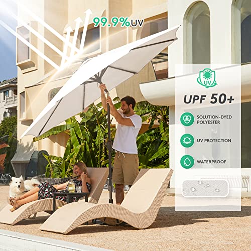 Image of JEAREY 9FT Outdoor Patio Umbrella with Solar Lights, LED Lighted Pool Umbrella with Tilt and Crank, Outdoor Table Umbrellas for Deck, Yard & Market (Off White)