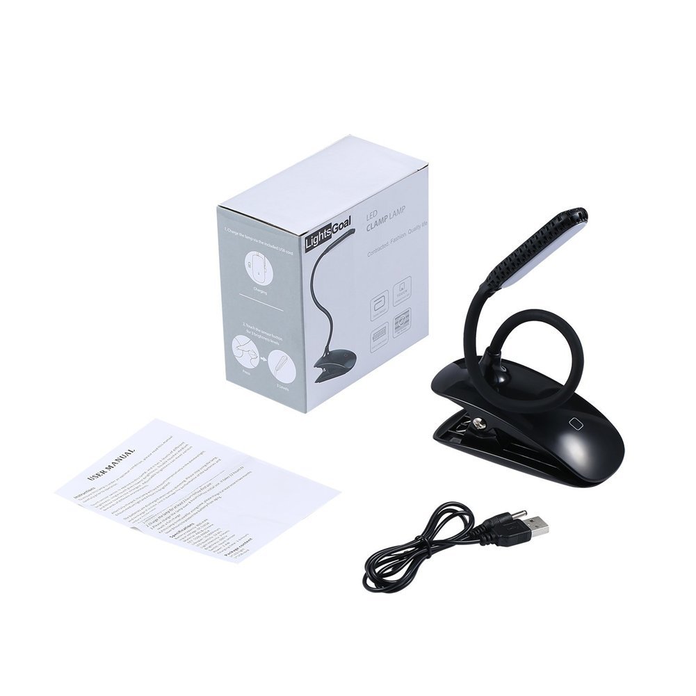 LED Lectura de luz, Pinza Libro Lámpara de Escritorio, Tocar Interruptor Lámpara de mesa, 3 Niveles Regulable Iluminación, 12 Bombillas Luces de la cabecera para Lectura y Estudio
