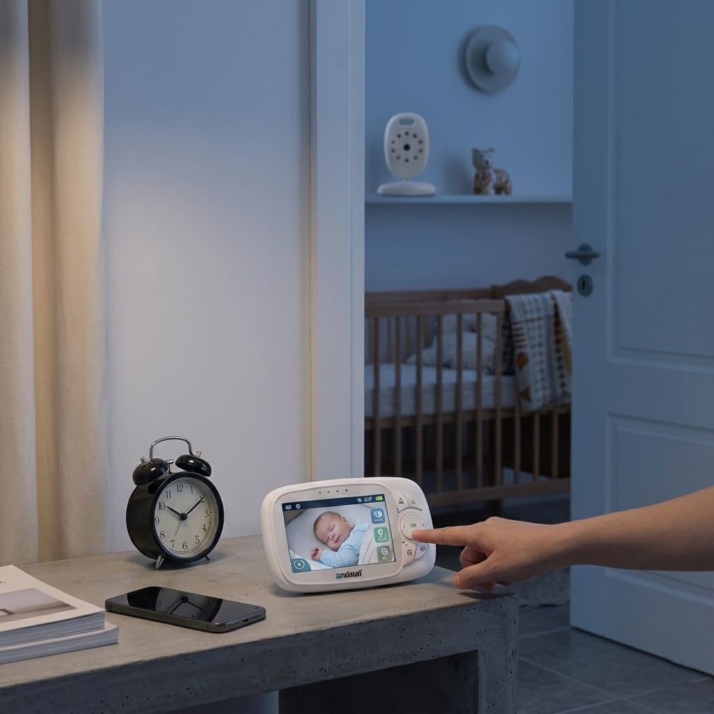 Baby Monitor Video Wireless 2.4GHz – Videocamera per Neonati con Visione Notturna, Audio Bidirezionale, Sensore Temperatura, Ninne Nanne – Portata 260m – Schermo LCD