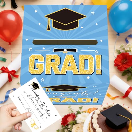 Image of Graduation Card Box Graduation Decorations 2026 Grad Card Box for Gift Graduation Party Favors Decor Party Supplies (Blue, 50 Cards)