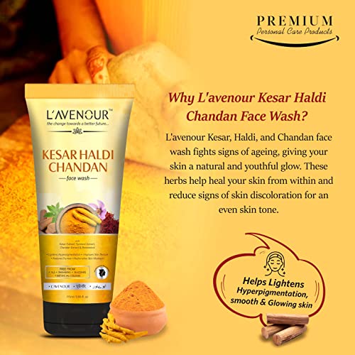 Image of L'avenour Kesar Haldi Chandan Face Wash For Men & Women | Natural Ubtan Facewash | Lightens Hyperpigmentation, Improves Skin texture & Reduces Dryness 115ml (Pack of 3)