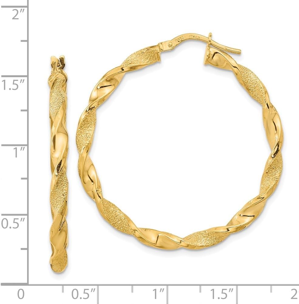 Diamond2Deal 14k Yellow Gold Polished and Textured Twisted Hoop Earrings (L- 1.49 in, W- 1.44 in)