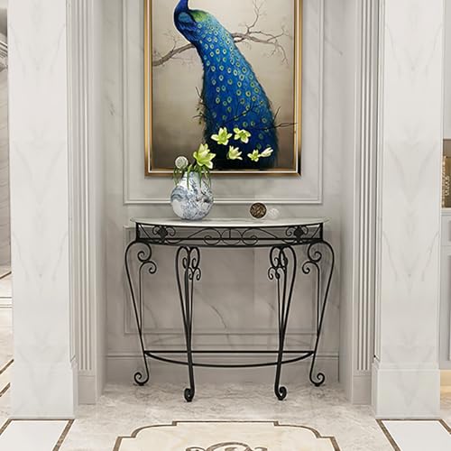 Mesa consola de metal para pasillo estrecho con mármol sintético moderno de 90x45x80 cm 7