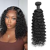 12A Deep Wave Bundles Human Hair 10 Inch 100% Unprocessed Brazilian Virgin Remy Human Hair Bundles Double Weft Deep Curly Weave Bundles Human Hair for Black Women Natural Black