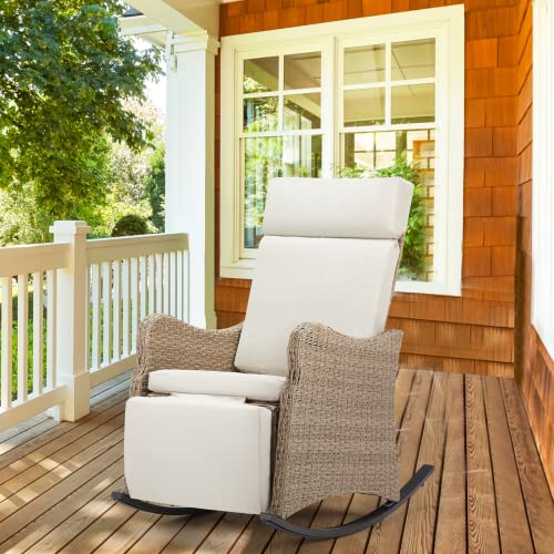 HOMREST Outdoor Recliner for Patio, Wicker Recling Patio Chair with Adjustable Back up to 150°, Porch Recliner with Extended Footres and Removable Cushion for Garden,Light Grey