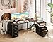 Coleshome L Shaped Computer Desk with 6 Drawers & Power Outlet, 55 Inch Corner Desk with Reversible Storage Shelf & File Drawer, Home Office Desk, Black