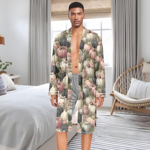 Men’s Robe Art Pumpkin Print, Long Sleeve Bathrobe for Sleep Shower-M3