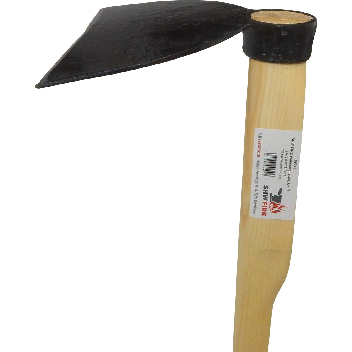SHW-FIRE Azada de viñedo – azada forjada ancha con mango largo de 135 cm | Fabricado en Alemania, para jardinería y cuidado de viñedos, entre vides, suave en la vid, calidad de forja