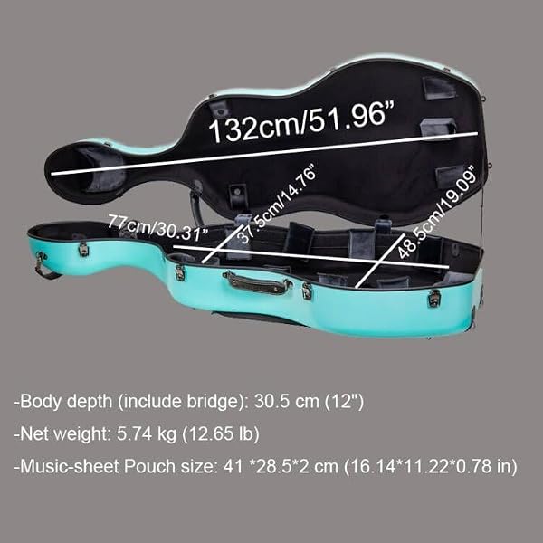 Crossrock Poly Carbon Cello Case for 4/4 Full Size | Champagne Matte Finish, Black Velvet Interior, Wheels, Music Pouch – Lightweight Protection Series by Crossrock - Image 6