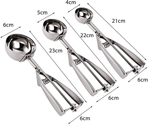 hanmir Ice Cream Scoop, Cookie Scoop Set, 3 Pcs Stainless Steel Ice Cream Scoop Trigger - Thumbnail 2