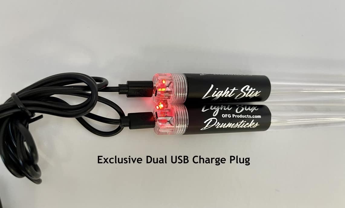 USB Rechargeable LED Drumsticks - Color Changes with Every Beat - 15 Colors - 8 Hours of Play time - Ultra Bright Glowing LED's - Virtually Unbreakable - Exclusive Dual Charger Included!