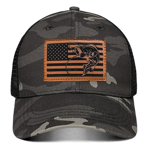 Image of Fishing Hat Fishing Gifts for Men Bass Fish Flag Gear Accessories Stuff Trucker Hat Snapback Baseball Cap