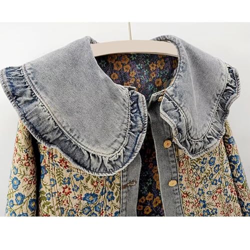 Women's Long-Sleeved Denim Jacket with a Sweet Peter Pan Collar, a Jacquard Design, and Front Pockets2