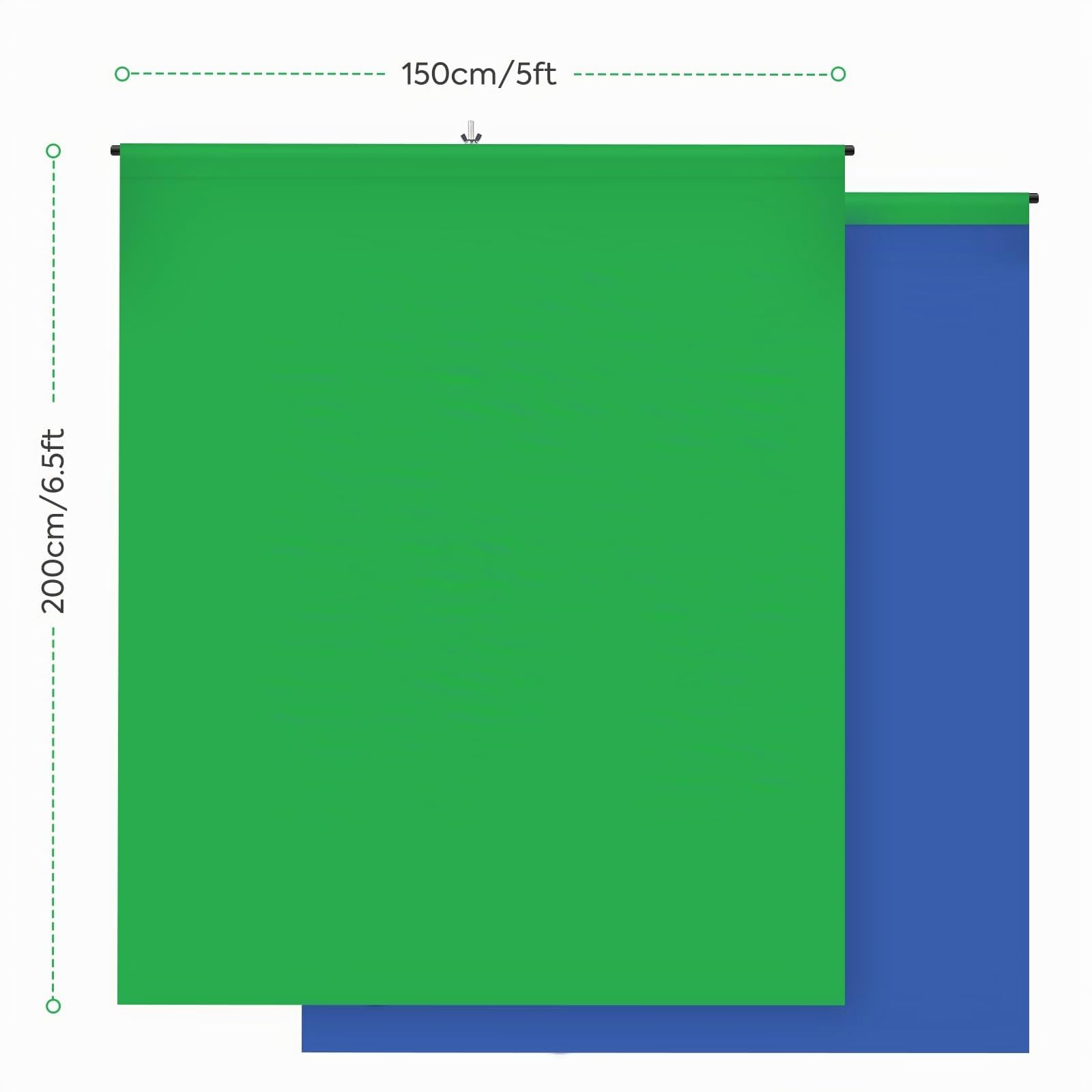 Telón de fondo verde y azul con soporte, kit de fondo de pantalla azul y verde 2 en 1 de 6.5 x 5 pies para sesión de fotos de juegos de transmisión de teclas Chroma con bolsa de transporte