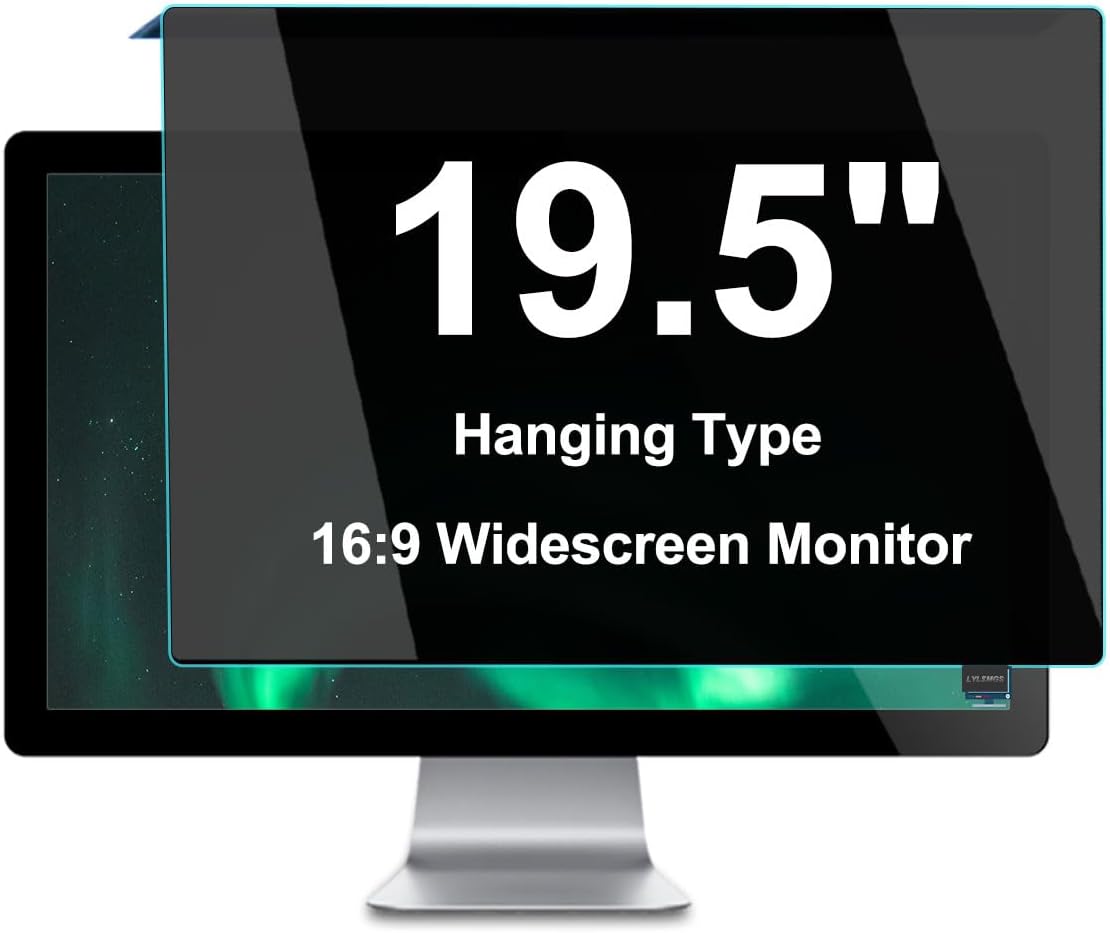 19.5 inch (16:9 Aspect Ratio), Hanging Type Computer Privacy Screen Filter for 19-34 Inch, Blocking Blue Light Glare Eye Protection Shield, Anti-Scratch Anti-Spy Screen Protector Panel