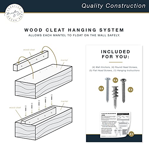 Image of MCS 72-Inch Mantel, Master & Co Antique Natural Finish Solid Wood Floating Fireplace Mantel, Long Floating Shelf for Livingroom with Wood Cleat Hanging System, Photo and Home Decor Display Shelf