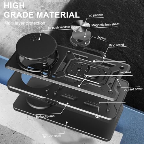 Image of Casodon Shockproof Back Case Cover for Vivo X300 Ultra 5G, Shockproof Vivo X300 Ultra Back Cover, Ring Case with Kickstand and Camera Protection Shutter - Black