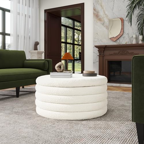 Fuji 36 Upholstered Boucle Round Ottoman by Jennifer Taylor Home