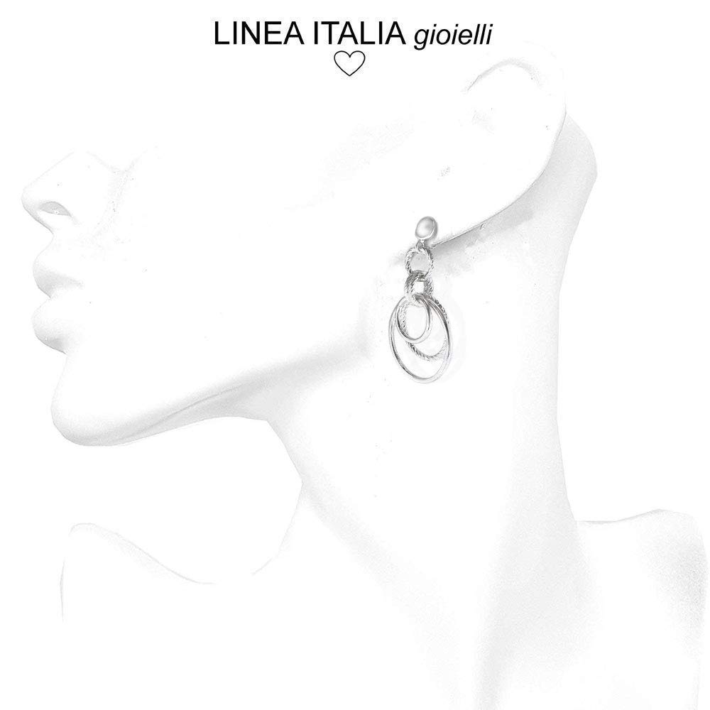 Linea Italia Gioielli - Orecchini Pendenti a Lampadario con Cerchi diamantati in Argento 925 - Made In Italy