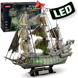 CubicFun 3D Puzzles for Adults Green LED Flying Dutchman, 360 Pieces Pirate Ship Arts & Crafts for Adults Gifts for Men Women Model Kit, Lighting Ghost Ship Easter Gift for Him