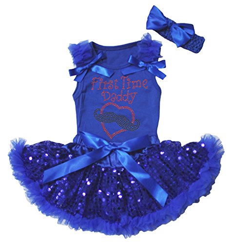 Robe de bébé première fois Daddy bleu royal et jupe paillettes 3-12 mois