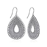 INNERDIVA Beaded Texture Teardrop Dangle Earrings for women Antique silver Boho Earrings Gypsy Dangle Earrings Jewelry