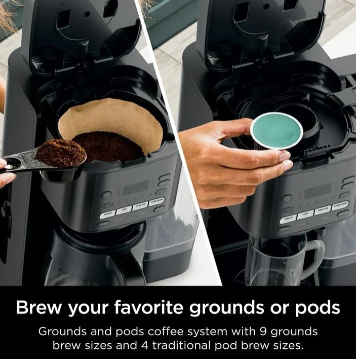Niinnja Dual Brew Grounds & Pods Hot & Iced Coffee Maker with Rapid Cold Brew, Multiple Styles (Classic, Rich, Over Ice, and Cold Brew), Versatile Brewing, black (model CFP 150)