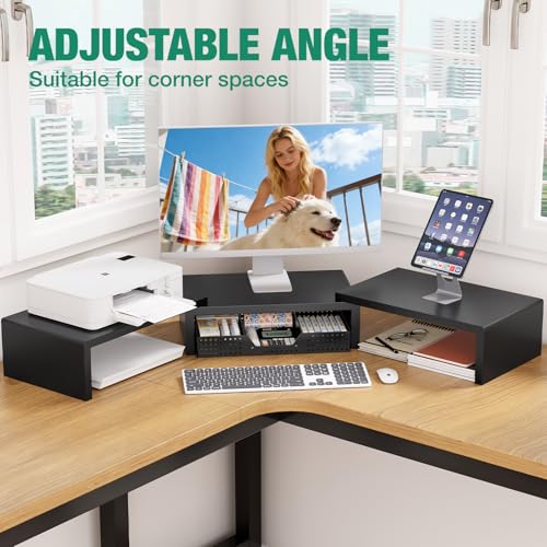 Image of OPNICE Dual Computer Monitor Stand Riser, Desk Organizer with Drawer, Office Desk Accessories & Workspace Organizers for Home Office Supplies, Black