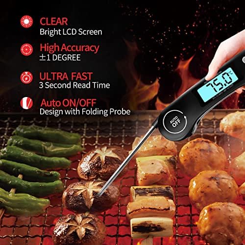 DOQAUS Meat Thermometer, 3s Instant Read Food Thermometer-Backlit LCD, Foldable Probe, Auto On/Off, ±1℃ Accuracy, Food Probe for BBQ Grill, Kitchen Cooking, Milk, Black - View 6